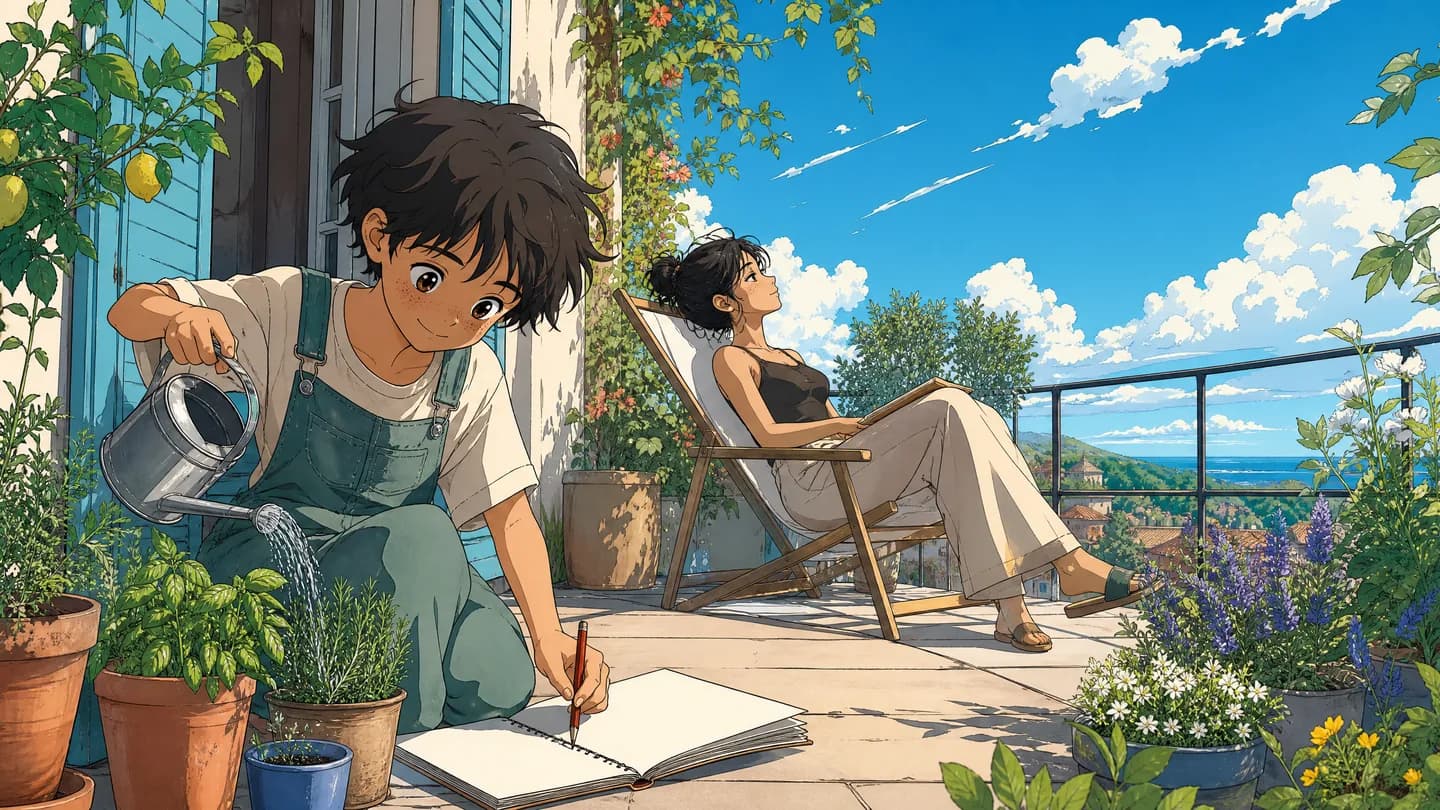 Un enfant explore les mesures dans un petit jardin avec un carnet et un parent attentif