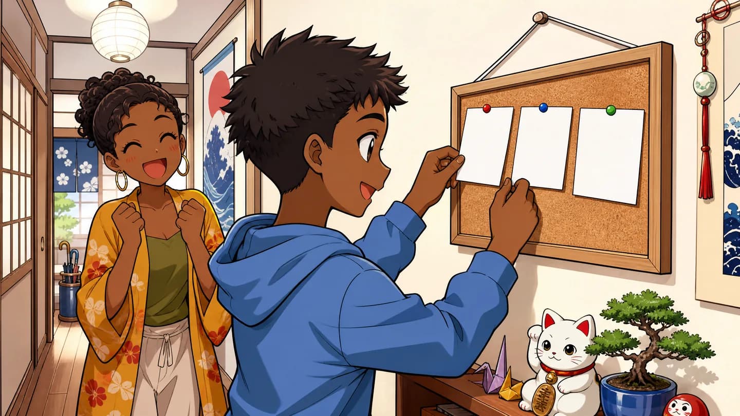 Un enfant organise quelques étapes visuelles sur un panneau pendant qu’un parent l’encourage